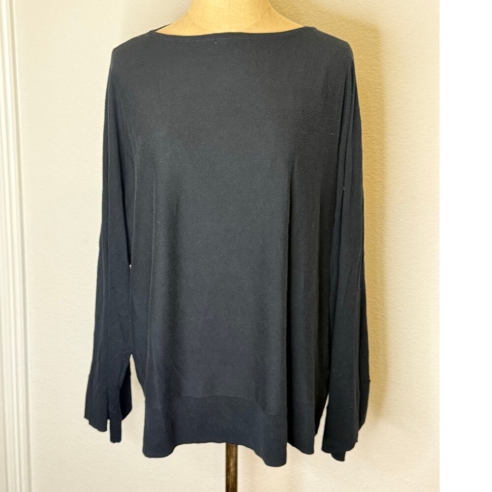 Lauren Ralph Lauren Loose Fit Knit Shirt Top Sweater Modal Silk Black Women XL